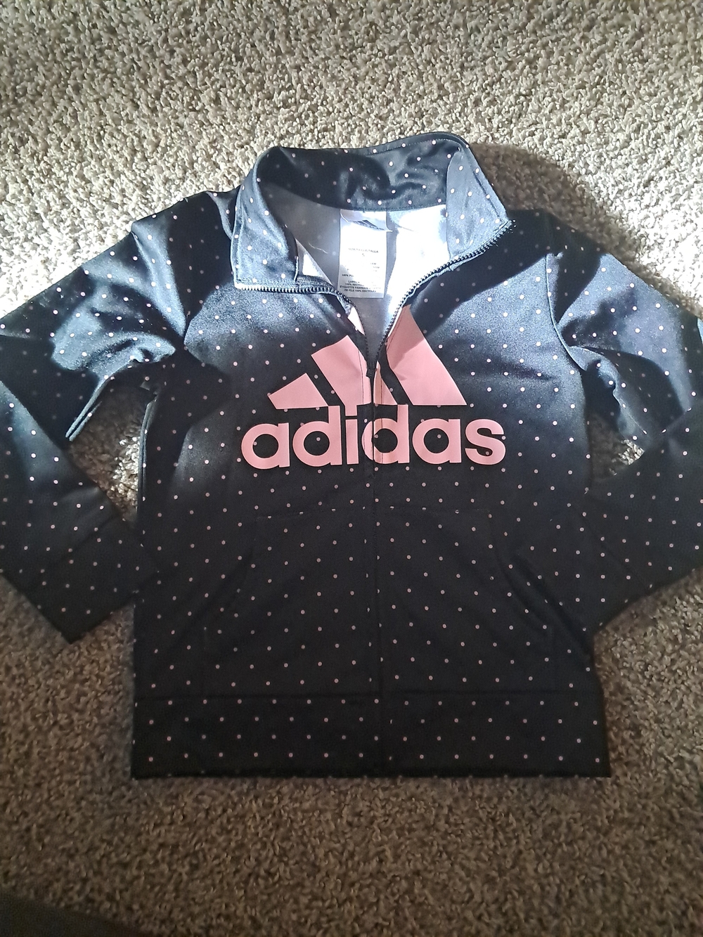 Adidas Black Pullover Sweatshirt with Pink Logo & Polka Dots